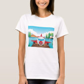 Cartoon Vliegtuig op Lake Dock Fun Travel Adventur T-shirt (Voorkant)