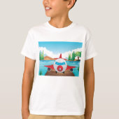 Cartoon Vliegtuig op Lake Dock Fun Travel Adventur T-shirt (Voorkant)