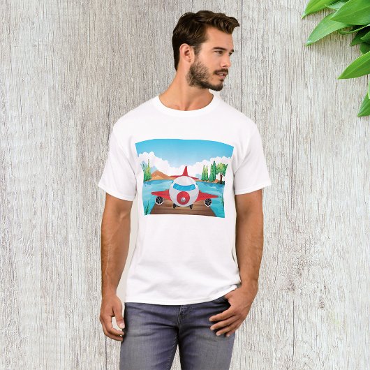 Cartoon Vliegtuig op Lake Dock Fun Travel Adventur T-shirt