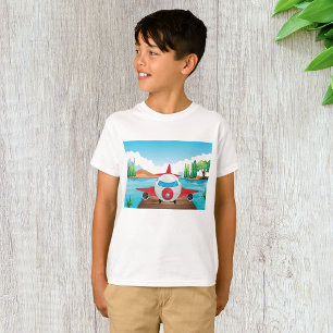 Cartoon Vliegtuig op Lake Dock Fun Travel Adventur T-shirt