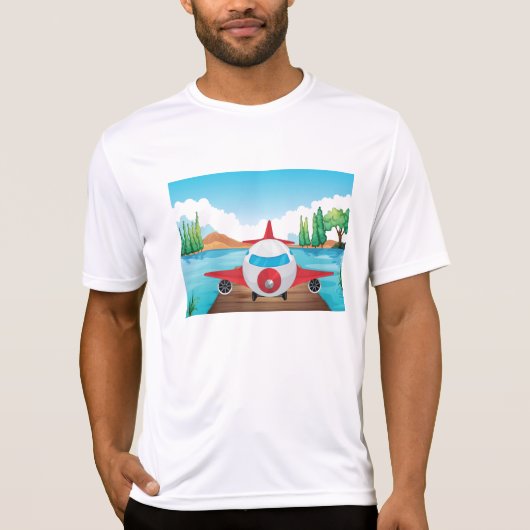 Cartoon Vliegtuig op Lake Dock Fun Travel Adventur T-shirt (Voorkant)