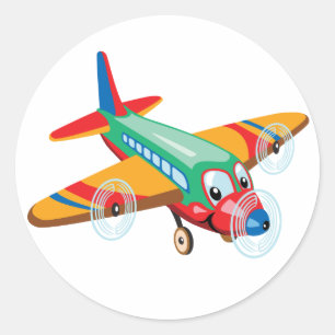 cartoon vliegtuig ronde sticker