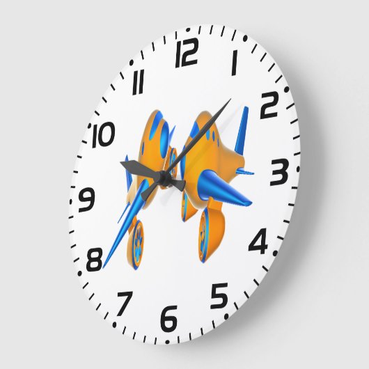 Cartoon Vliegtuigen Levendig Sinaasappel en Blauw Grote Klok (Hoek)