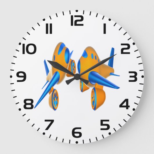 Cartoon Vliegtuigen Levendig Sinaasappel en Blauw Grote Klok (Voorkant)