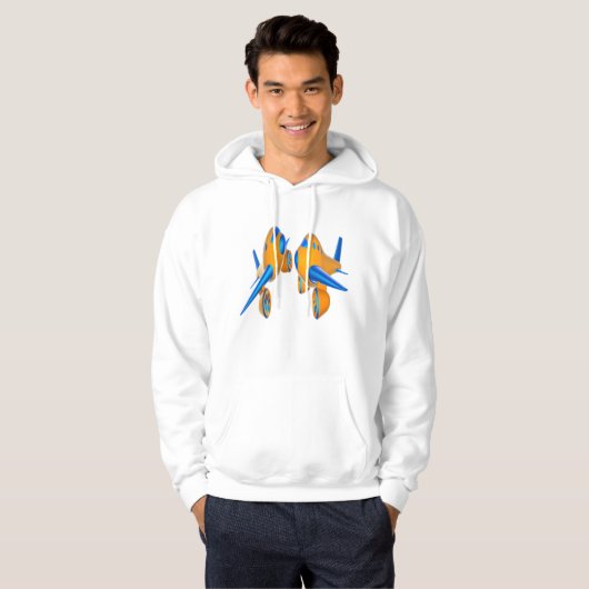 Cartoon Vliegtuigen Levendig Sinaasappel en Blauw Hoodie (Voorkant volledig)