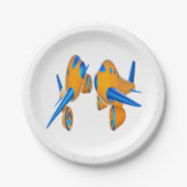 Cartoon Vliegtuigen Levendig Sinaasappel en Blauw Papieren Bordje (Voorkant)