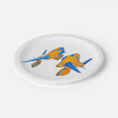 Cartoon Vliegtuigen Levendig Sinaasappel en Blauw Papieren Bordje (Gekanteld)