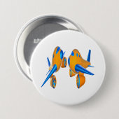 Cartoon Vliegtuigen Levendig Sinaasappel en Blauw Ronde Button 7,6 Cm (Voorkant /achterkant)