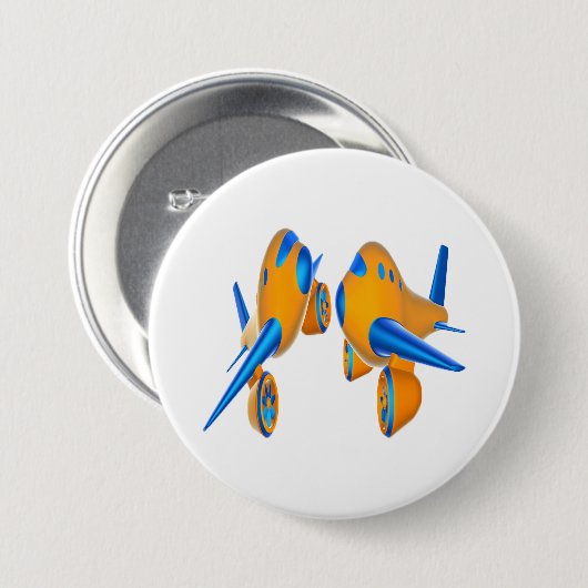 Cartoon Vliegtuigen Levendig Sinaasappel en Blauw Ronde Button 7,6 Cm (Voorkant /achterkant)