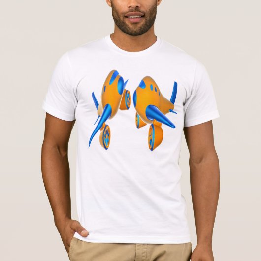 Cartoon Vliegtuigen Levendig Sinaasappel en Blauw T-shirt (Voorkant)