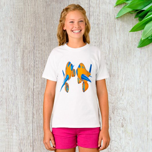 Cartoon Vliegtuigen Levendig Sinaasappel en Blauw T-shirt
