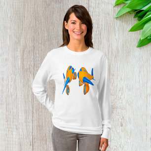 Cartoon Vliegtuigen Levendig Sinaasappel en Blauw T-shirt