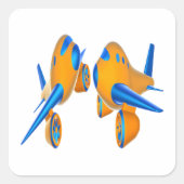 Cartoon Vliegtuigen Levendig Sinaasappel en Blauw Vierkante Sticker (Voorkant)