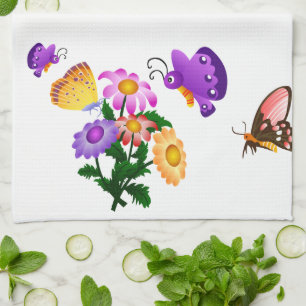 Cartoon vlinder en bloemen Amerikaanse MoJo Kitch Theedoek