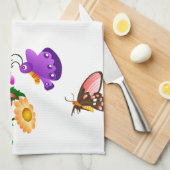 Cartoon vlinder en bloemen Amerikaanse MoJo Kitch Theedoek (Quarter Fold)