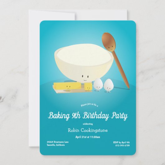 Cartoon Voedsel Karakters Blue Baking Birthday Par Kaart (Voorkant)