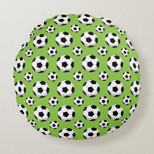 Cartoon Voetbal Patroon Rond Kussen (Voorkant)