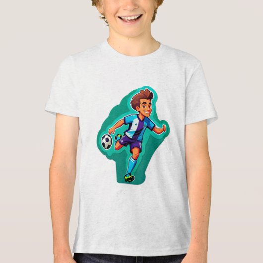Cartoon Voetbalspeler Tri-Blend Shirt (Voorkant)