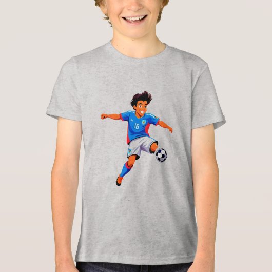 Cartoon Voetbalspeler Tri-Blend Shirt (Voorkant)