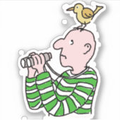 Cartoon vogelaar met vogeltje op zijn hoofd. sticker (Voorkant)