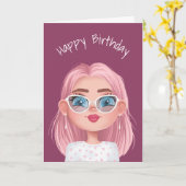 Cartoon-vogelmeisje met kat-oogbril kaart (Gele Bloem)