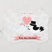 Cartoon vogels bruiloft-uitnodiging kaart (Voorkant / Achterkant)