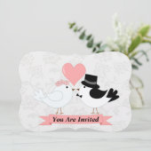 Cartoon vogels bruiloft-uitnodiging kaart (Staand voorkant)