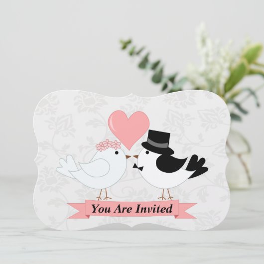 Cartoon vogels bruiloft-uitnodiging kaart (Staand voorkant)