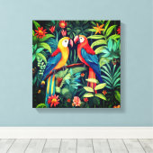 Cartoon Vogels In Jungle Kunst Canvas Afdruk (Insitu (Houten vloer))