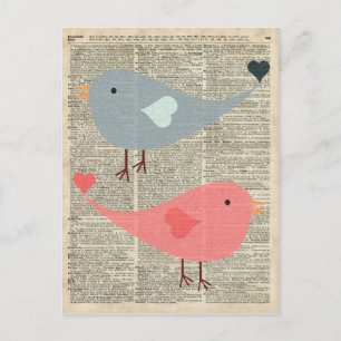 Cartoon vogels op boekpagina briefkaart