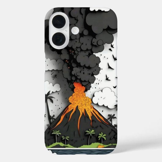 Cartoon Volcano Eruption & Palm Trees Phone Case (Achterkant)