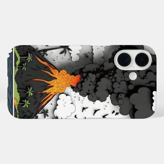 Cartoon Volcano Eruption & Palm Trees Phone Case (Achterkant (horizontaal))