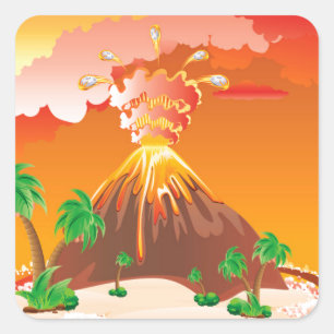 Cartoon Volcano Eruption Vierkante Sticker