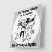 Cartoon voor autoonderhoud en reparatie vierkante klok (Hoek)