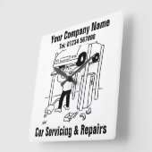 Cartoon voor autoonderhoud en reparatie vierkante klok (Hoek)