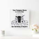 Cartoon voor autoonderhoud en reparatie vierkante klok (Huis)