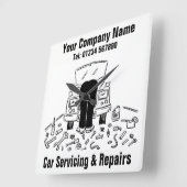 Cartoon voor autoonderhoud en reparatie vierkante klok (Hoek)