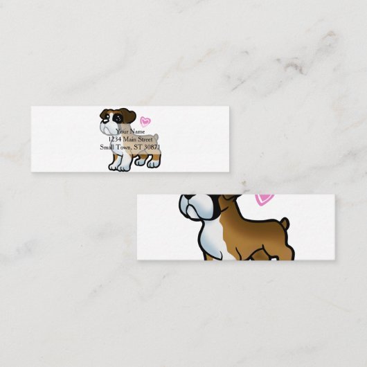 Cartoon voor bokspuppy  | Achterkleur kiezen Mini Visitekaartje (Voorkant / Achterkant)