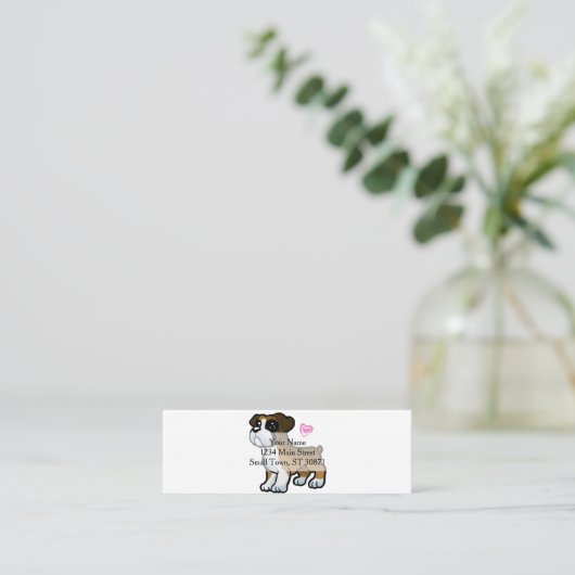 Cartoon voor bokspuppy  | Achterkleur kiezen Mini Visitekaartje (Staand voorkant)