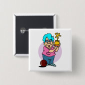 cartoon voor de bowlingkamper vierkante button 5,1 cm (Voorkant /achterkant)