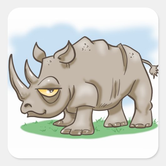 Cartoon voor glimlachen Rhinoceros Vierkante Sticker (Voorkant)
