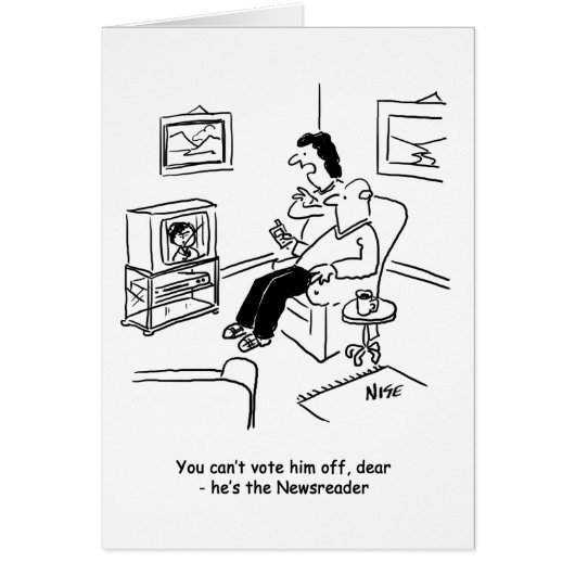 Cartoon voor het stemmen op televisie. (Voorkant)