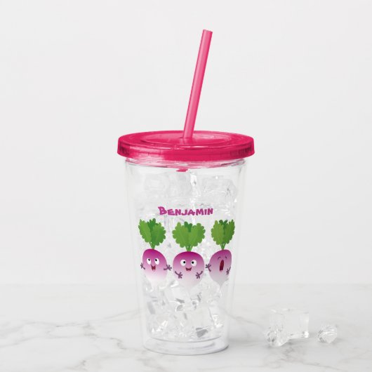 Cartoon voor het triozingend cute turnip acryl drinkbeker (Achterkant ijs)