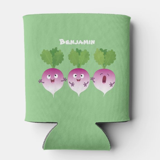 Cartoon voor het triozingend cute turnip blikjeskoeler (Achterkant)