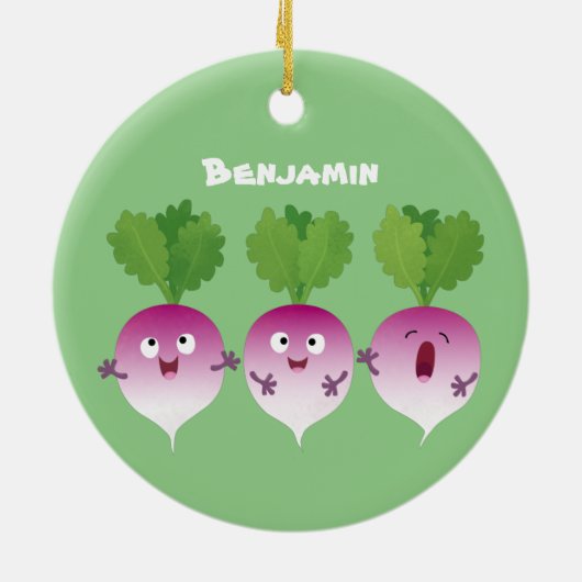Cartoon voor het triozingend cute turnip keramisch ornament (Achterkant)