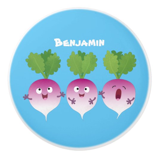 Cartoon voor het triozingend cute turnip keramische knop (Voorkant)