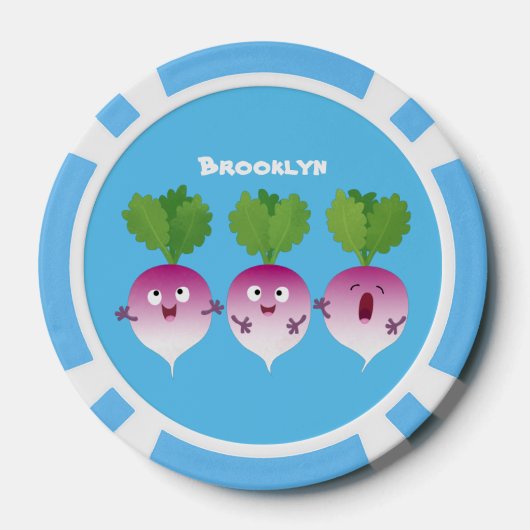 Cartoon voor het triozingend cute turnip poker chips (Achterkant)