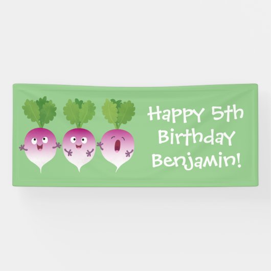 Cartoon voor het triozingend cute turnip spandoek (Horizontaal)