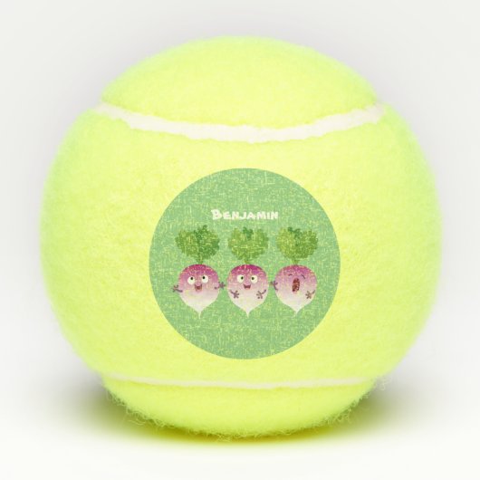 Cartoon voor het triozingend cute turnip tennisballen (Achterkant)