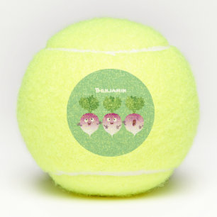 Cartoon voor het triozingend cute turnip tennisballen